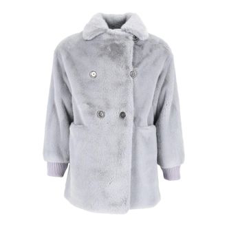 DIEGO M Giacca in faux fur foderata con inserti in maglia - - Jackets - Donna - Blu - M