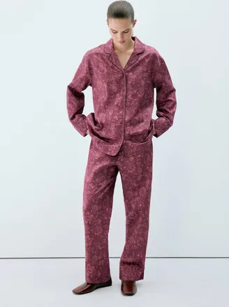 Mango Camicia pigiama stampa piping bordeaux - Donna - S - MANGO