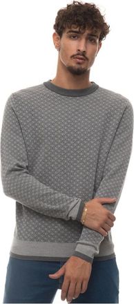 Canali Hondentand Ronde hals Pullover met Elastische Manchetten - Heren - Ronde hals truien - Grijs - 3XL - Wol - Truien & Vesten