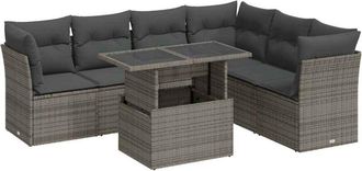 vidaXL Set De Sof&aacute;s De Jard&iacute;n 7 Pzas Con Cojines Rat&aacute;n Sint&eacute;tico Gris Vidaxl