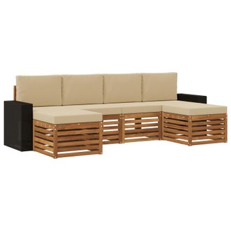 vidaXL Juegos De Sof&aacute;s 6 Pcs Natural Y Beige Madera De Acacia S&oacute;lida Vidaxl
