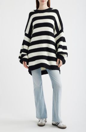 Dressed in Lala Jailbird Stripe Chunky Knit Sweater in Black/White at Nordstrom, Size Large