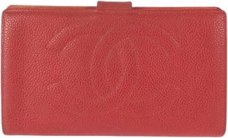 Chanel Pre-owned Vintage Caviar Skin Long Wallet - Dames - Vintage Accessoires - Rood - ONE Size - Leer - Vintage