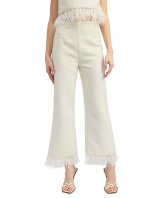 En Saison Arden Pants Womens Ivory Feather Trim High Rise Flare Leg PALL419