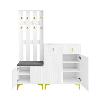 STILVORA Mueble De Entrada Con 2 Cajones Y 2 Puertas Y Banco Zapatero Con Coj&iacute;n, Blanco, En Tablero De Part&iacute;culas, 60,5&times;35,2&times;180,5 Cm