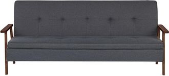 Beliani Sof&aacute; Cama Moderno De Tela Madera Oscura Reposabrazos Convertible Gris Oscuro Tjorn