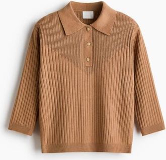H&M Rib-knit Top in Dark Beige at Nordstrom, Size Xx-Large
