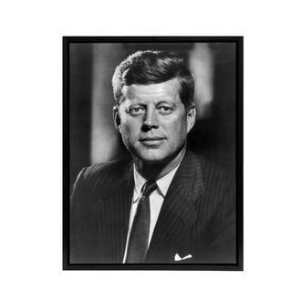 Artery8 Jfk John Kennedy Usa President Framed Canvas Wall Art Print in Grey | Size: W24 x H32