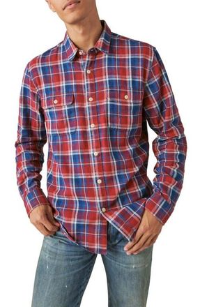Lucky Brand Mesa Plaid Cotton Flannel Button-Up Shirt in Indigo Multi at Nordstrom, Size X-Large
