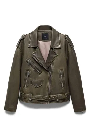 Mango Faux Leather Moto Jacket in Grey at Nordstrom, Size Medium