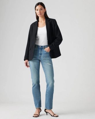 Levi's Womens Levis 501 Jeans Blue Denim Medium Wash Straight Leg Zip Fly RED861