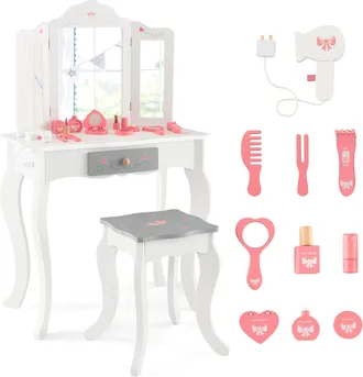 Costway Costway Tocador Infantil De Madera, Set De Tocador 2 En 1 Con Taburete Y Espejo Triple Extra&iacute;ble, Mesa De Maquillaje Para Ni&ntilde;as Con Caj&oacute;n, Tocador Inf