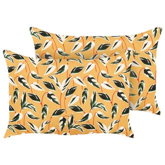 Beliani Conjunto De 2 Cojines De Jard&iacute;n Almohada De Exterior 40 X 60 Cm Poli&eacute;ster Motivo Hojas Multicolor Taggia