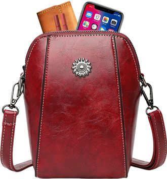 Generic Cell Phone Purse - Leather Vertical Phone Bag - Phone Pouch, Shoulder Bag for Cards, Cash, Glasses, Keys, Passport, dark red, Se référer à la descript