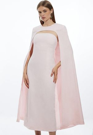 Karen Millen Premium Linen Tailored Caped Maxi Dress