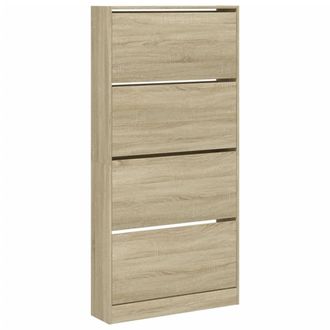 Berkfield Home Shoe Cabinet with 4 Flip-Drawers Sonoma Oak 80x21x163.5 cm in Light Tan