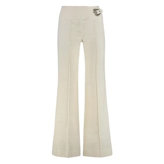 Versace Jeans Couture Wide Trousers, female, Beige, Size: 3XS Trousers with Baroque buckle