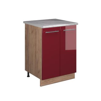Vicco Mueble Bajo Para Fregadero Fame-line, Rojo Burdeos Alto Brillo/roble Dorado, 60 Cm, Vicco