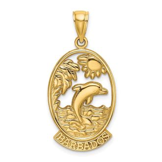 Diamond2Deal 14K Yellow Gold BARBADOS with Dolphin Sunset Charm Pendant