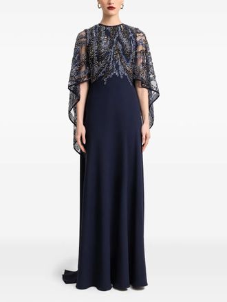 Gemy Maalouf beaded sheer cape gown - women - Fabric - 12 - Blue