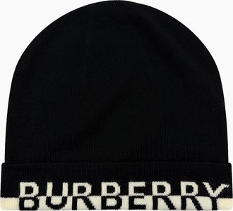 Burberry Mens Burberry Logo Wool Beanie in Black & White