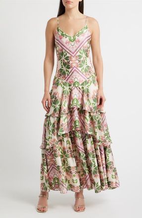 Parker Print Tiered Sleeveless Maxi Dress in Vanilla Cream at Nordstrom, Size 10