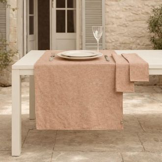 Febronie Camino de mesa + 4 servilletas algod&oacute;n 50x150 rojo tejas