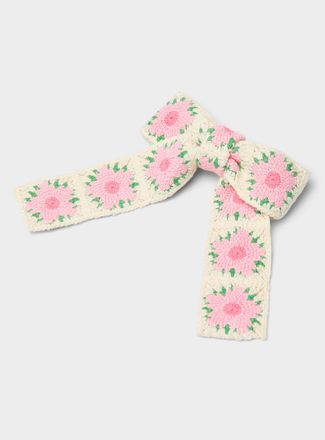 Simons Womens Large pink floral crochet bow barrette