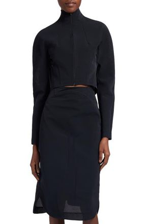 Alaia Funnel Neck Crop Jacket in Noir at Nordstrom, Size 4 Us