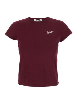 The Attico Bordeaux Crew Neck T-Shirt With Logo Lettering On The Front In Cotton Woman