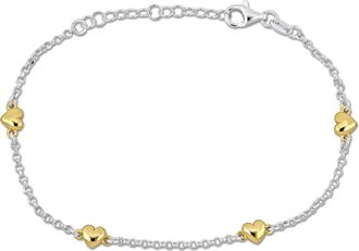 Mimi & Max Four Yellow Heart Charm Station Bracelet on Rolo Chain in Sterling Silver- 7+1 in