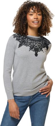 M&Co Womens Lace Detail Crew Neck Jumper - Womens Grey