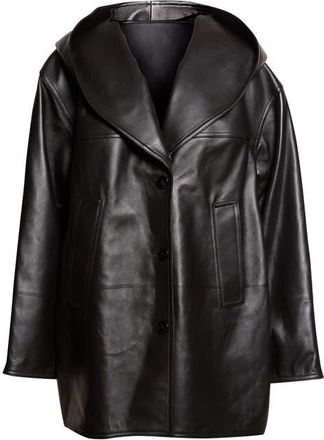 Alaia Hooded Leather Coat in Noir Alaia at Nordstrom, Size 4 Us