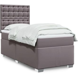 vidaXL Vidaxl - Cama Box Spring Con Colch&oacute;n Cuero Sint&eacute;tico Gris 90x190 Cm
