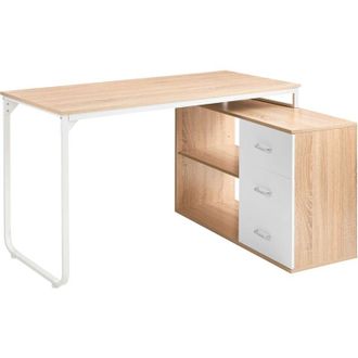 Beliani Scrivania da ufficio domestico angolare con 2 ripiani e 3 cassetti 140 x 100 cm marrone chiaro Sogne