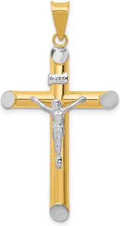 Diamond2Deal 14k Two-tone Gold Rhodium Inri Crucifix Pendant