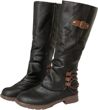 Generic Womens Retro Mid Calf Boots with Side Zipper and Buckle Strap Classic Chunky Heel Ankle Riding Boots for Casual Outfit(Black, 8.5)