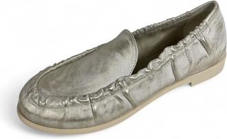 Patrizia Bonfanti Zilveren Instap Mocassins Geborsteld Leer - Dames - Loafers - Grijs - 38 EU - Leer - Schoenen
