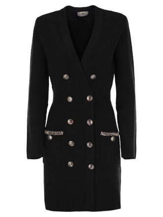 Alessandra Rich Sequin Tweed Midi Dress With Buttons from