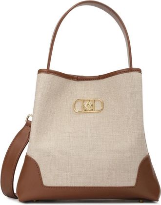 Kazar Bruine leren handtas met stoffen inzet - Dames - Handtassen - Bruin - ONE Size - Leer - Tassen