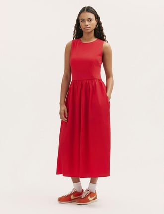 Finery Georgie Cotton Sleeveless Midi Dress in Red at Nordstrom, Size 14