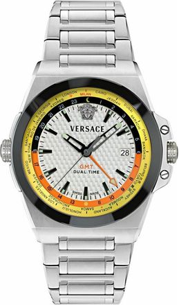 Versace Greca Reaction GMT Bracelet Watch, 44mm in Stainless Steel at Nordstrom