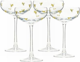10 Strawberry Street Set Of 4 Gold Bow Glassware, Coupe