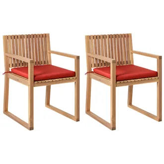 Beliani Conjunto De 2 Sillas De Jard&iacute;n R&uacute;stico Con Cojines Madera De Acacia Certificada Poli&eacute;ster Marr&oacute;n Claro Y Rojo Sassari Ii
