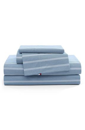 Tommy Hilfiger Effortless Stripe Cotton Percale Sheet Set in Medium /Dark Blue at Nordstrom, Size Queen
