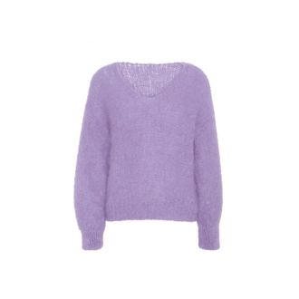 Americandreams Gebreide kleding - Dames - V-hals truien - Paars - S - Wol - Truien & Vesten