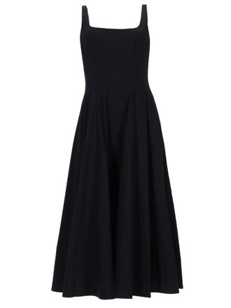 Staud Neutrals Wells Pleated Voluminous Midi Dress
