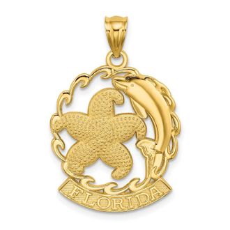 Diamond2Deal 14k Yellow Gold FLORIDA Starfish Dolphin Wave Charm