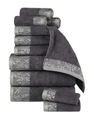 Superior Wisteria Cotton 12Pc Assorted Towel Set With Floral Bohemian Embroidered Jacquard Border