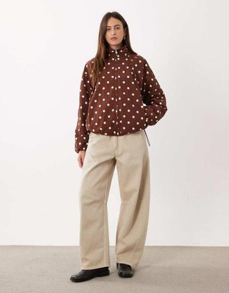 Asos giacca sportiva oversize con fondo a palloncino a pois marroni-Marrone